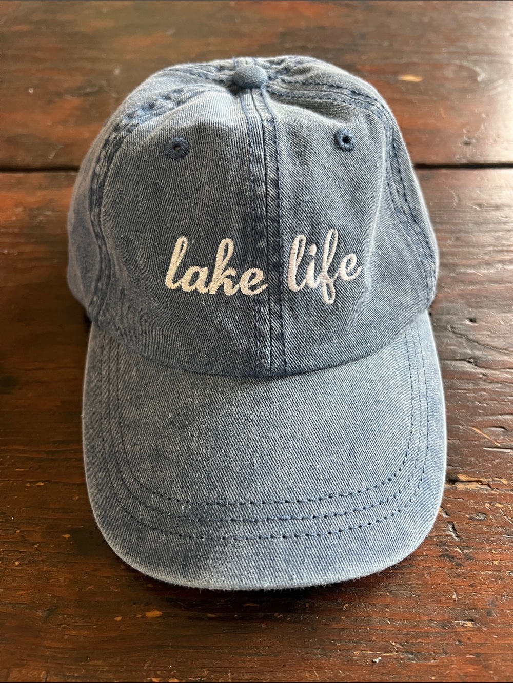 Lake Life Embroidered Denim Cap - Pigment Washed Medium Blue